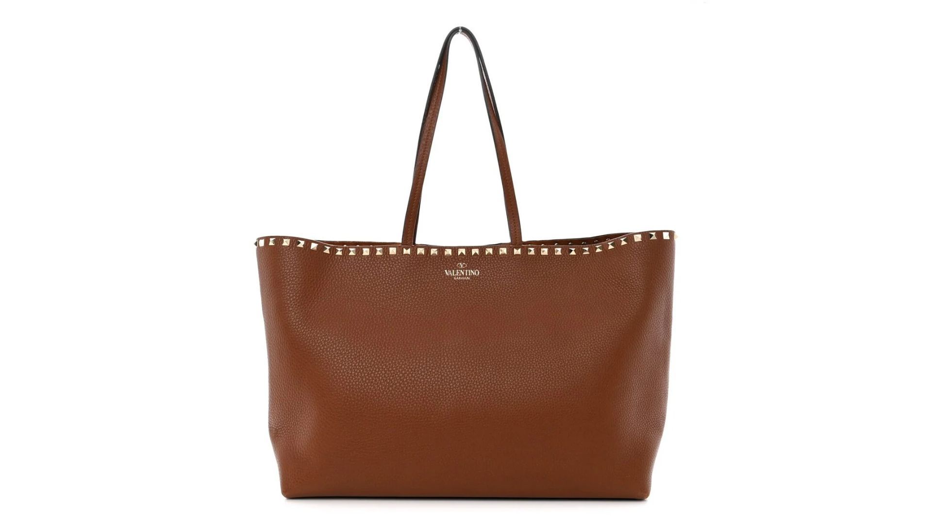 Valentino Grained Calfskin Small Rockstud Shoulder Tote Saddle Brown (Image via Zulily)