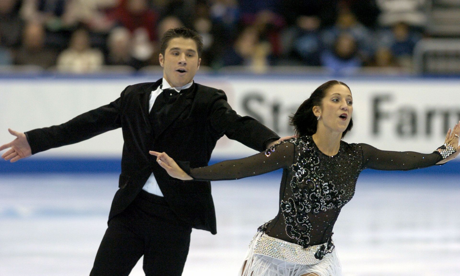 Alexandr Kirsanov (L) with Christie Moxley at the 2004 State Farm U. S. Figure Skating Championships at Philips Arena, Atlanta, Georgia; the duo finished fifth (Image via Getty)