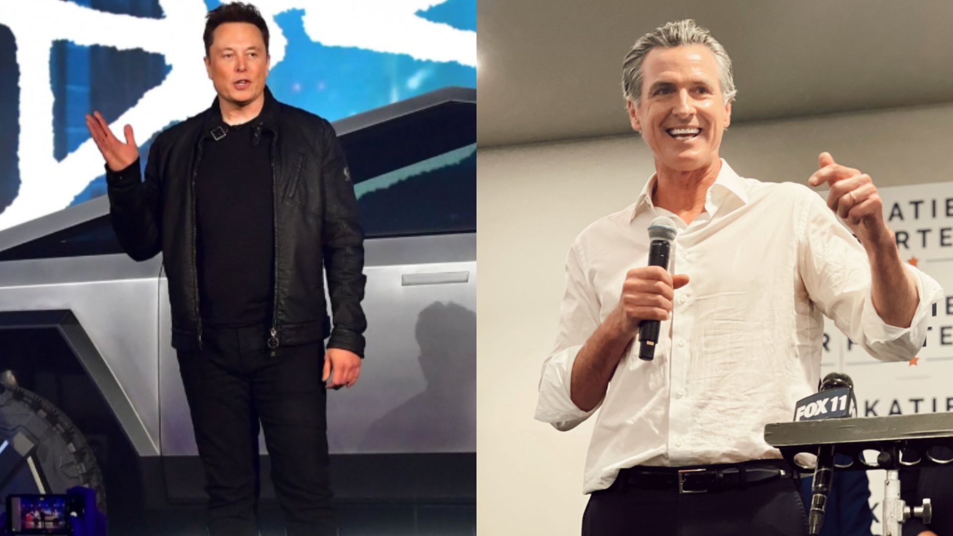 Gavin Newsom accuses Elon Musk of lying about decriminalizing looting (Images via X/@elonmusk and @GavinNewsom)