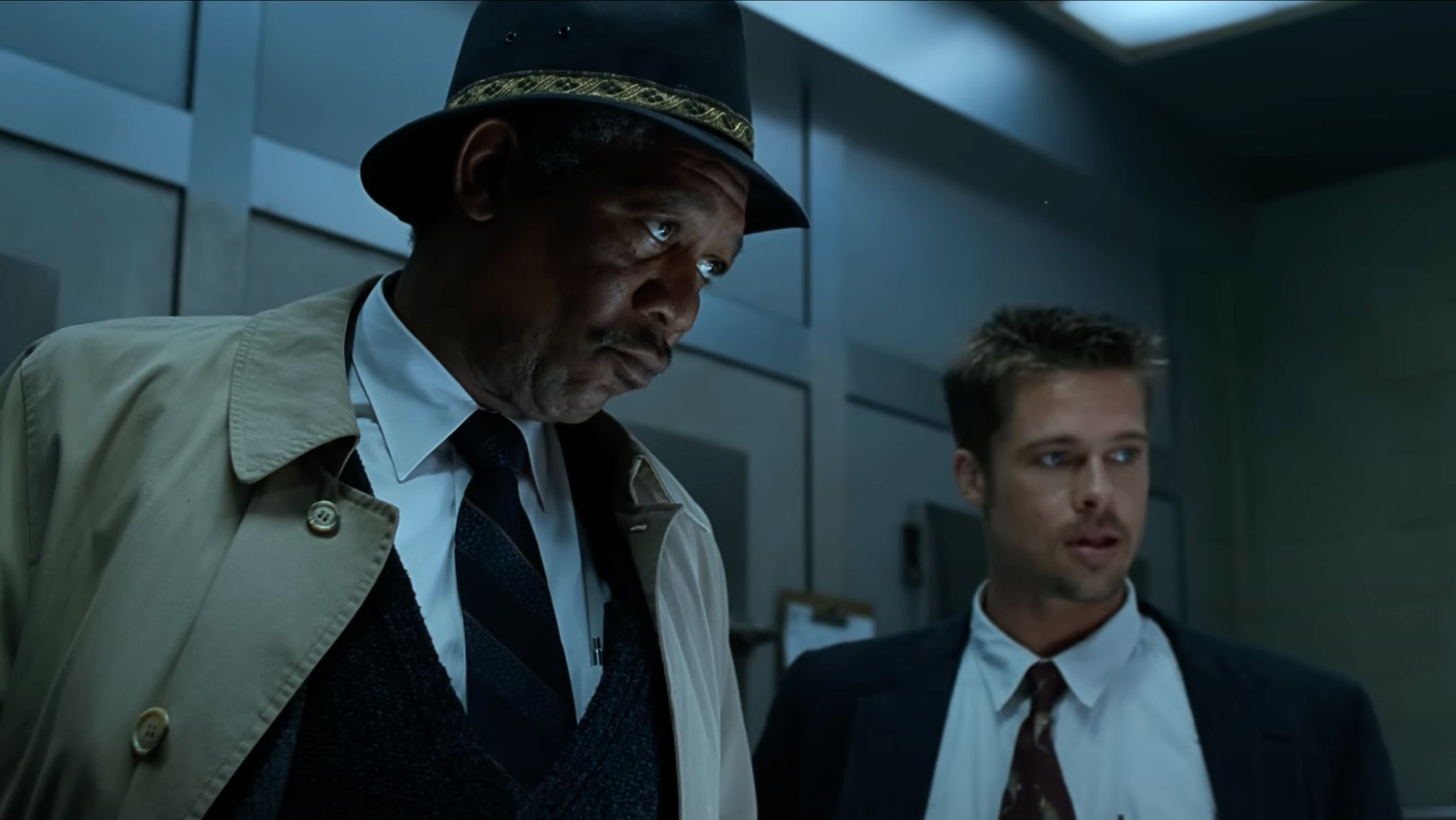 Morgan Freeman and Brad Pitt from Se7en (Image via YouTube/@warnerbrosentertainment)