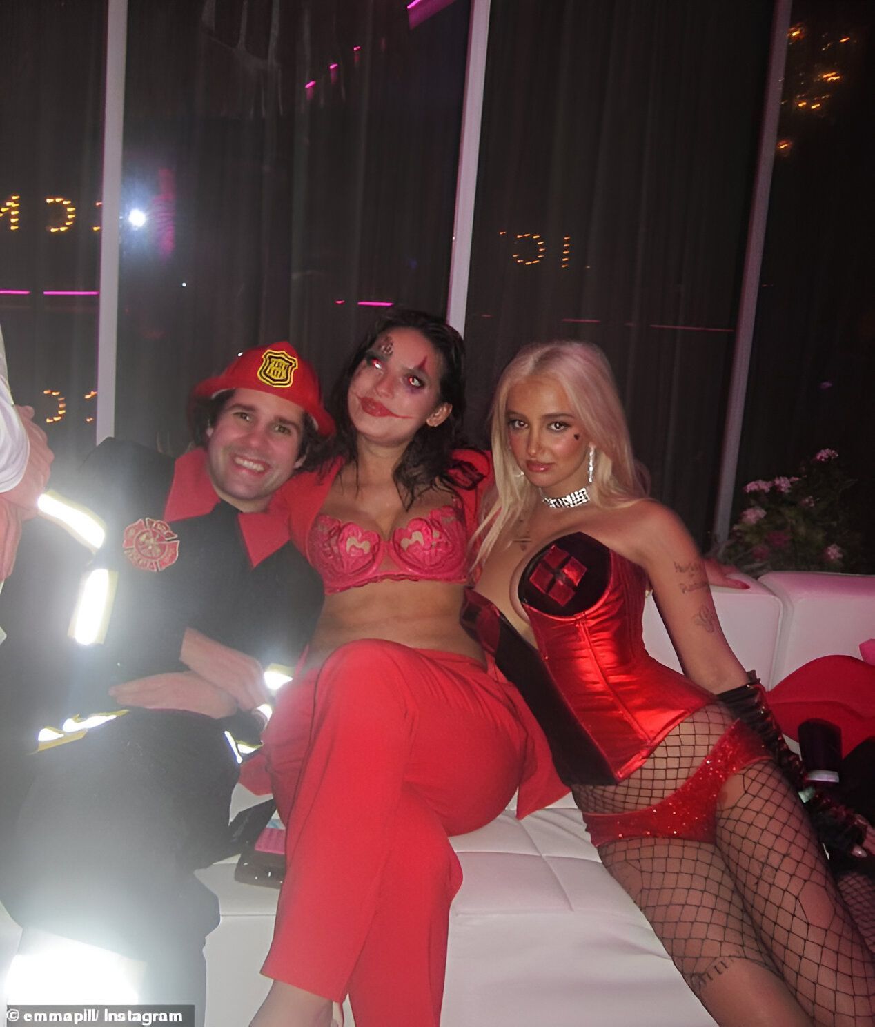 David Dobrik (L) was first associated with Emma (R) at this 2023 Halloween party in Los Angeles (Image via Emma&#039;s Instagram)