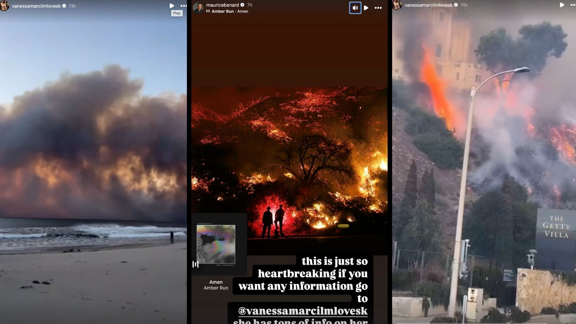 Harrowing scenes from the Palisades Fire | Image Source: Vanessa Marcil and Maurice Benard/Instagram