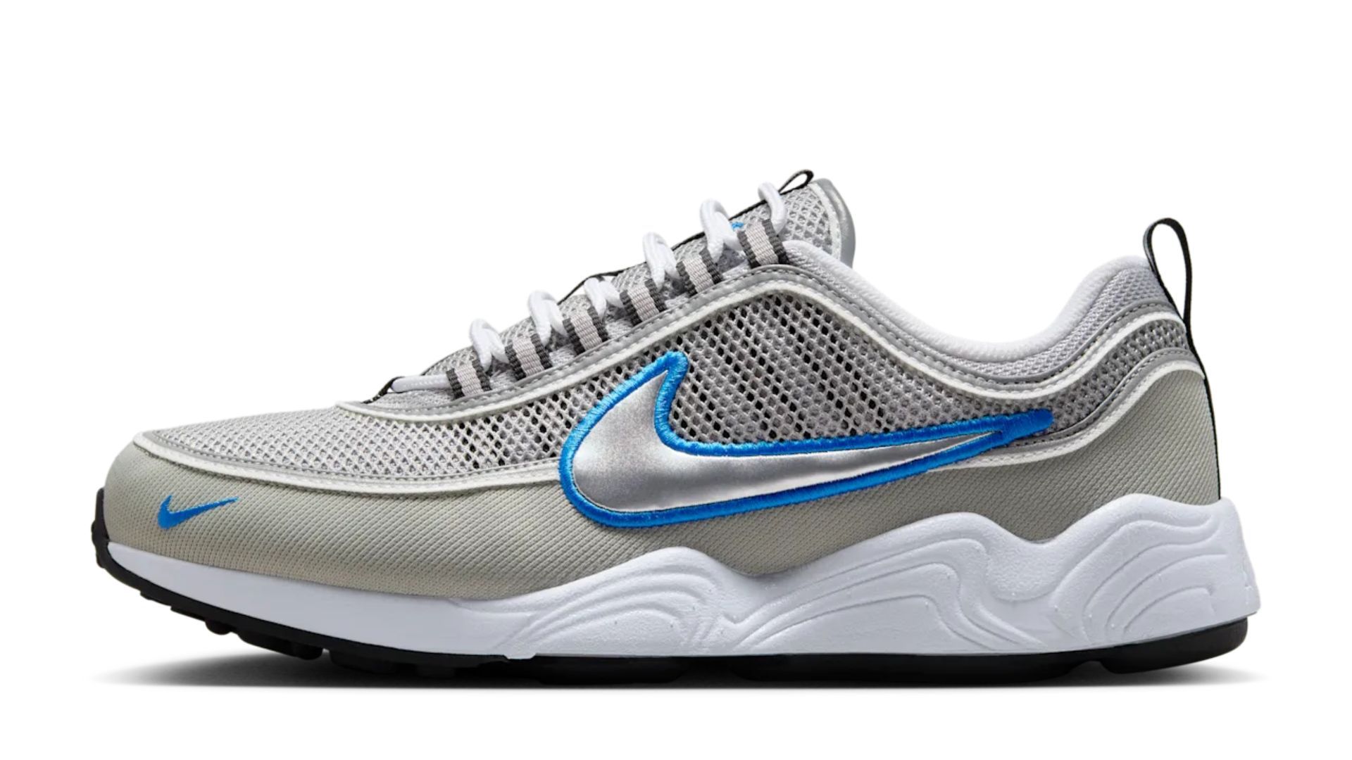 Air Zoom Spiridon Metallic Silver and Signal Blue (Image via Nike)