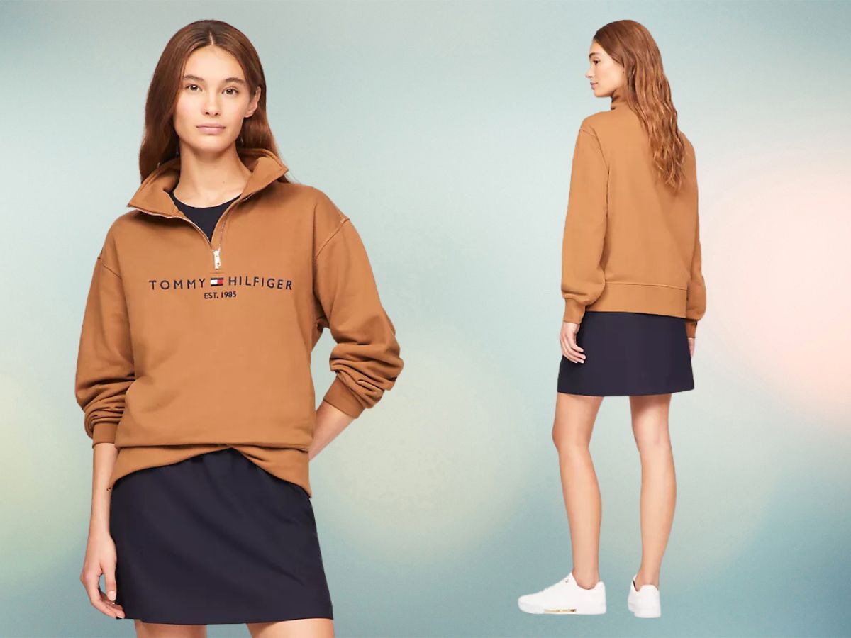 Half-Zip Embroidered Logo Sweatshirt (Image via Tommy Hilfiger)