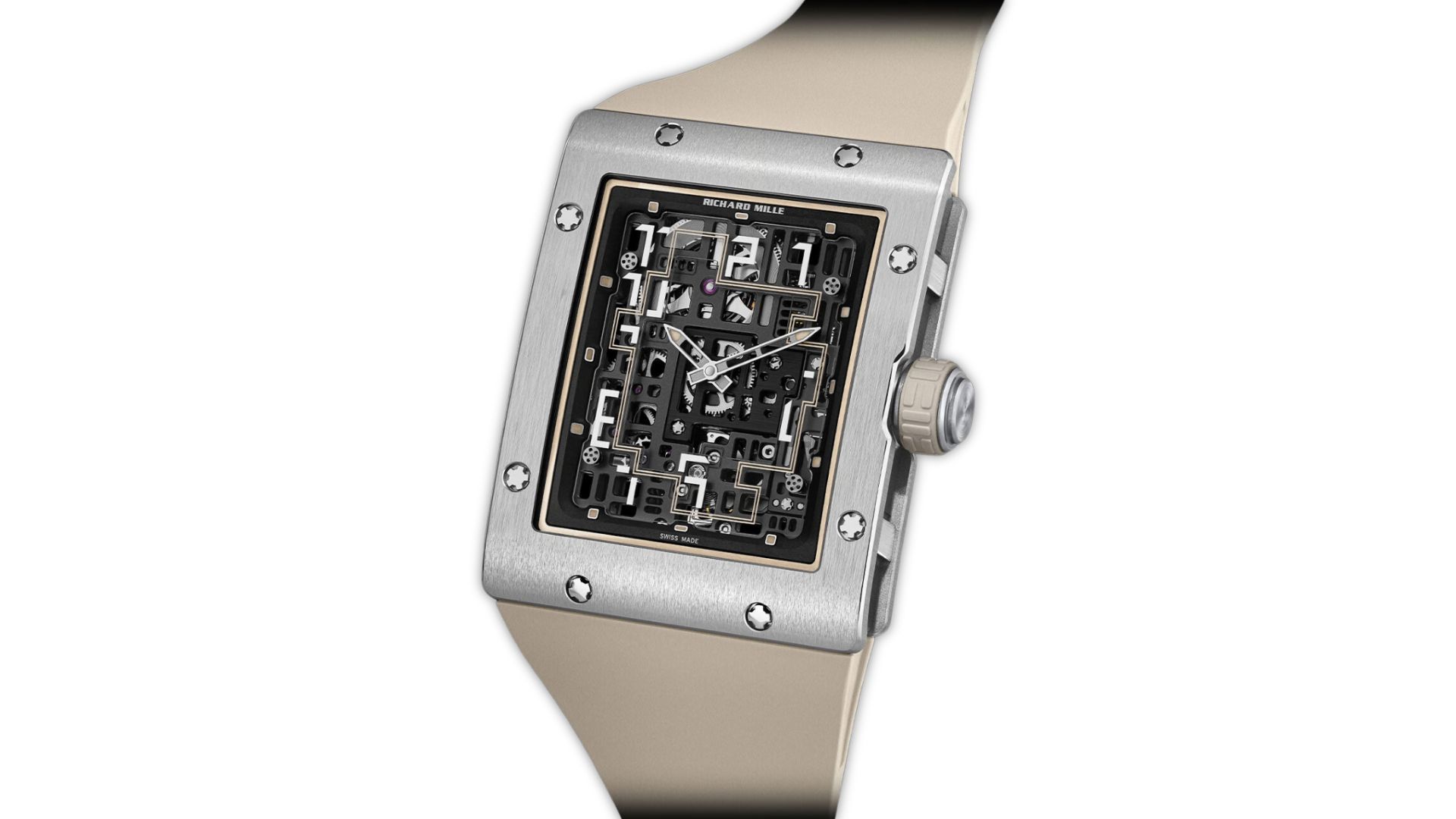 The rectangular-shaped case maintains a wrist-fitting curvature (Image via Richard Mille)