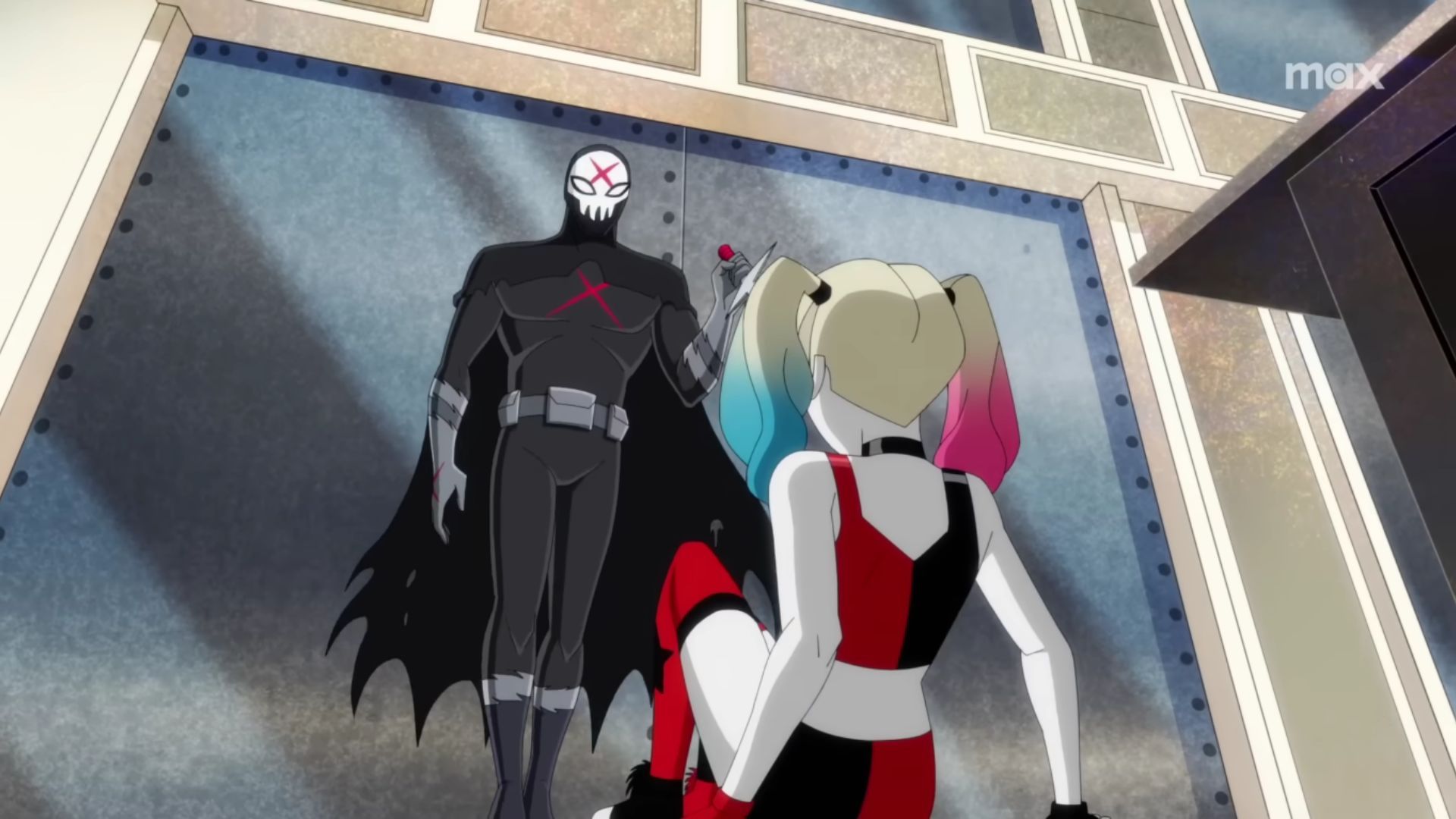 The mysterious Red X and Harley fight | Image Source: Max