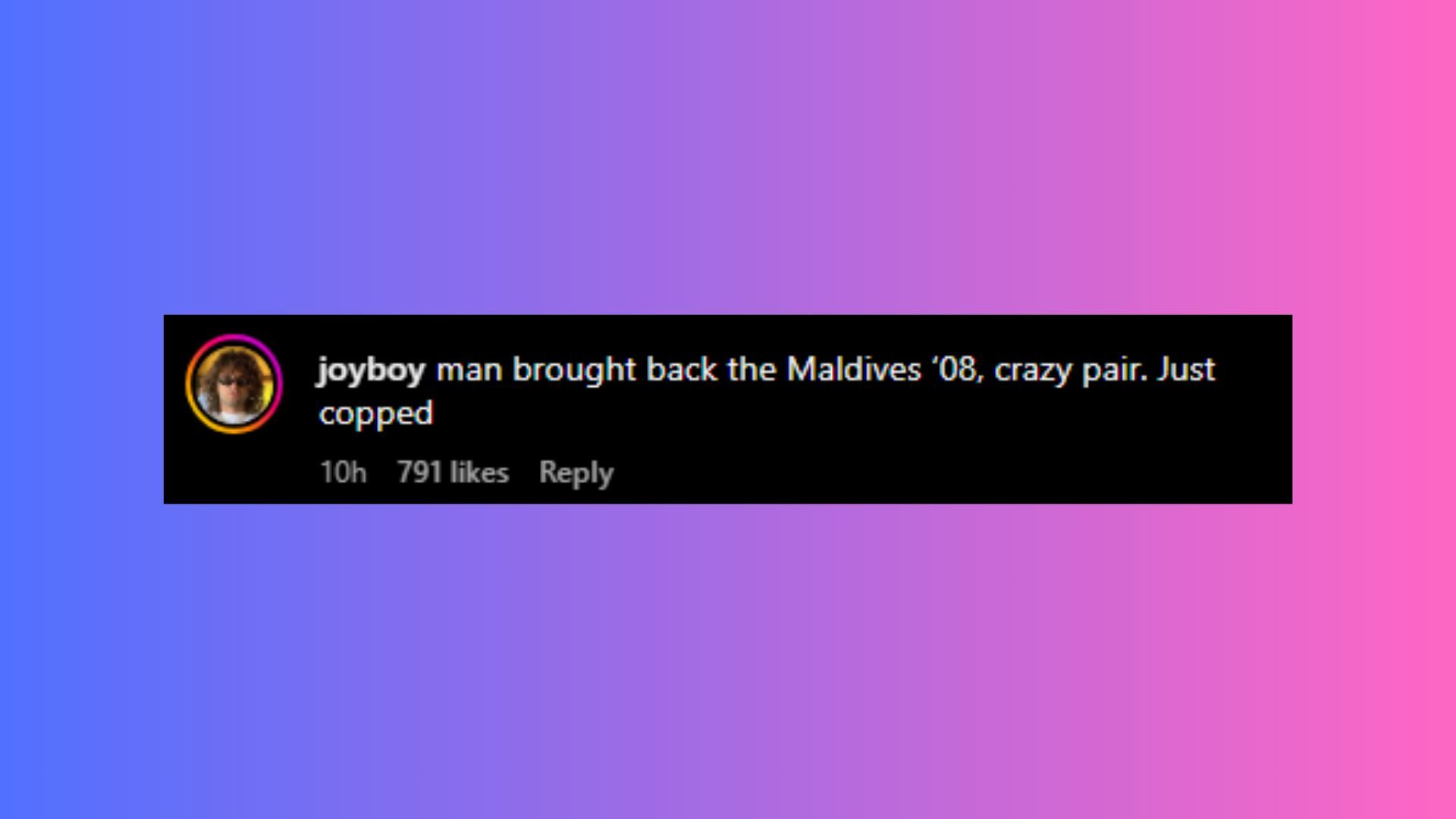 &quot;Man brought back the Maldives &lsquo;08&quot;, commented a fan. (Image via Instagram/Ye)