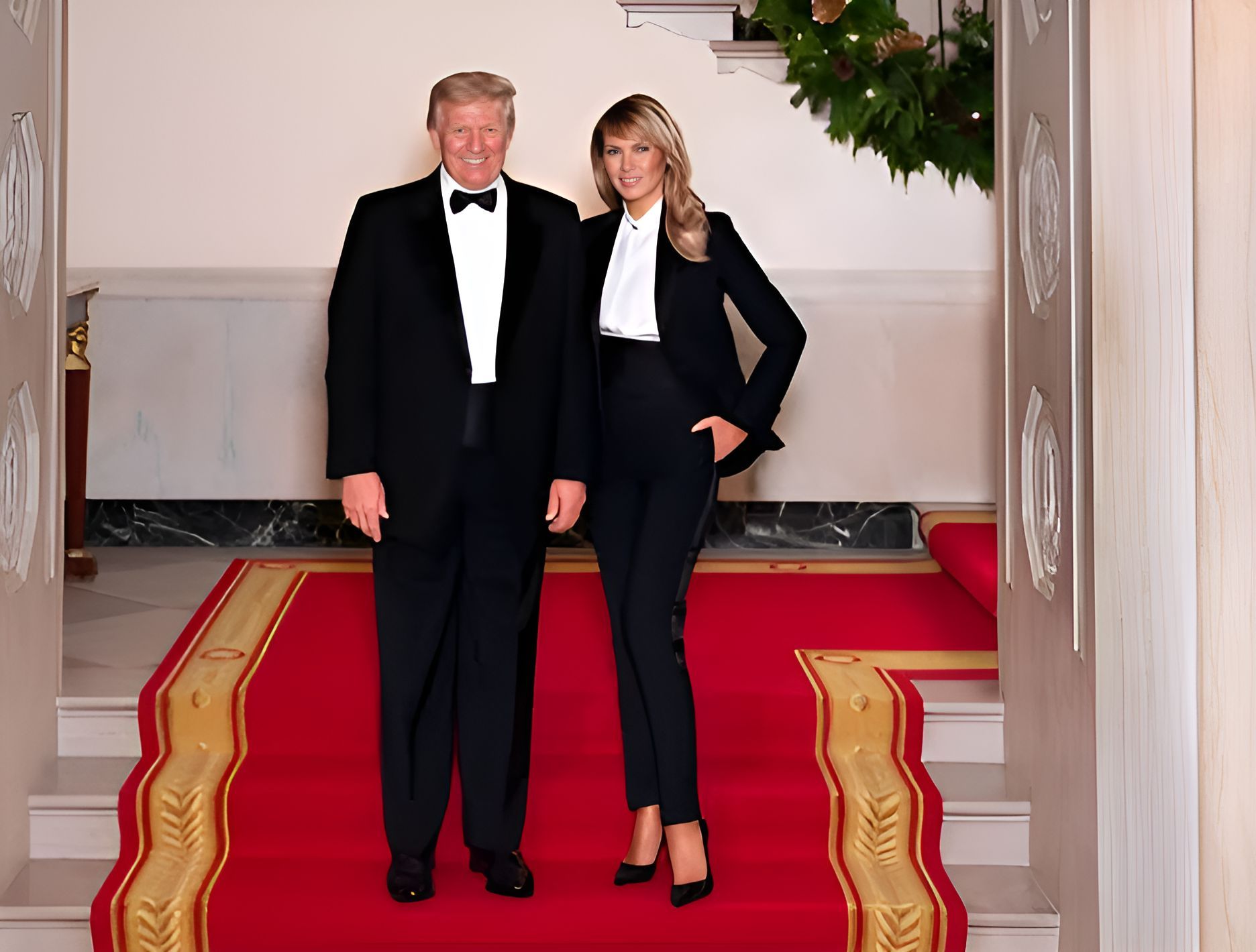 Donald J. Trump and First Lady Melania Trump  in their official 2020 Christmas portrait,on the Grand staircase of the White House in Washington, D.C.( @flotus45/instagram)