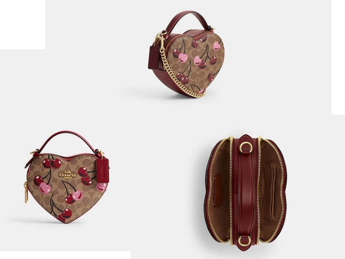 Heart Crossbody Bag In Signature Canvas With Cherry Print (Image via Coach)