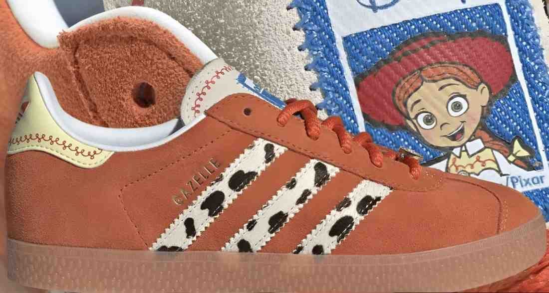 Toy Story x adidas Gazelle &ldquo;Jessie&rdquo; sneakers. (image via sneakernews.com)