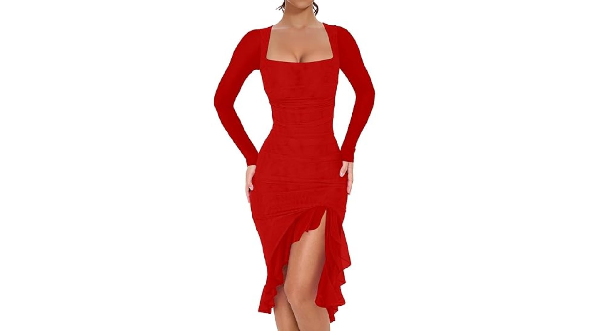 BORIFLORS Sexy Ruched Body-con Cocktail Dress for Valentine&#039;s Day 2025 (Image via Amazon)