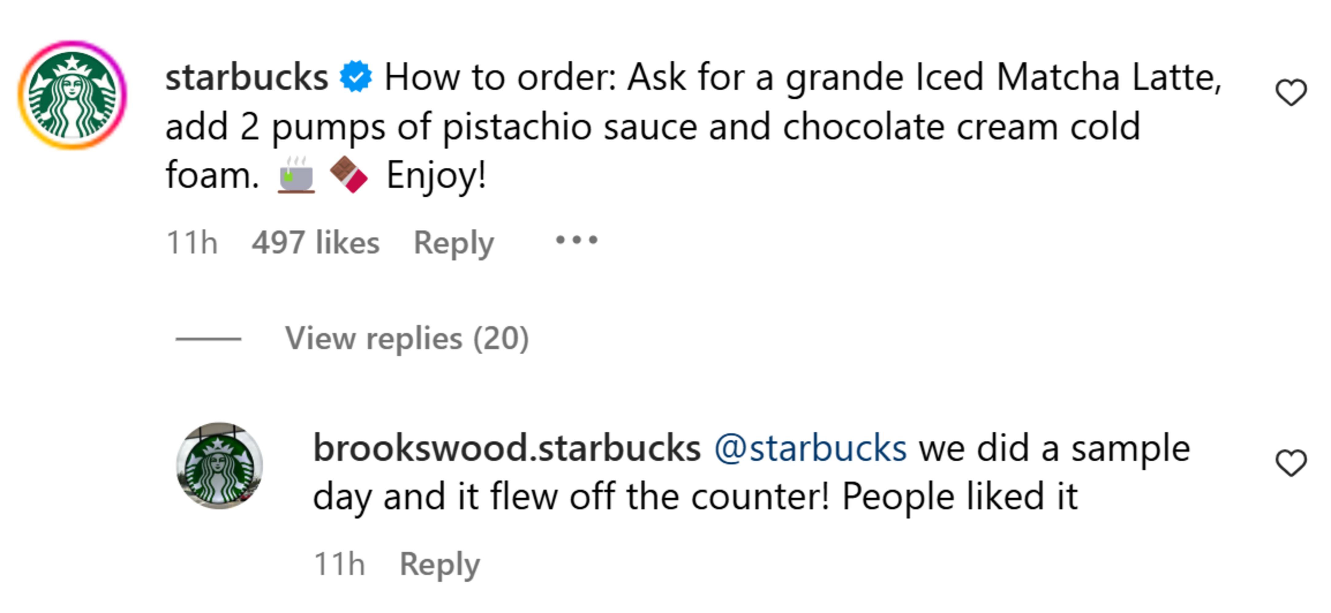 Comment from a local Starbucks account (Image via Instagram)