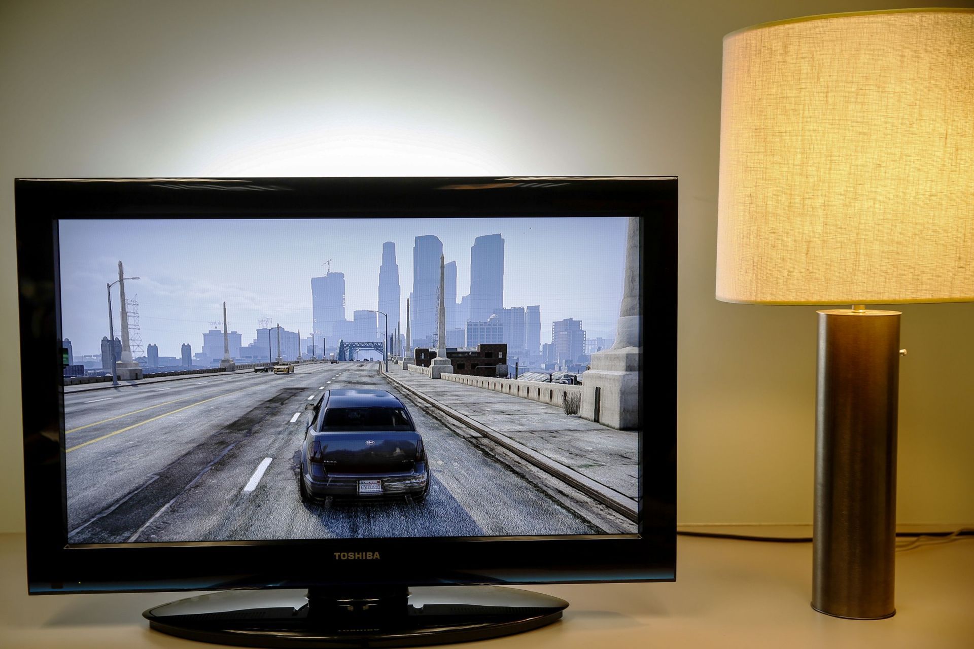 Scenes from the recently released Grand Theft Auto V, in the gaming room of the Los Angeles Times, - Source: Getty