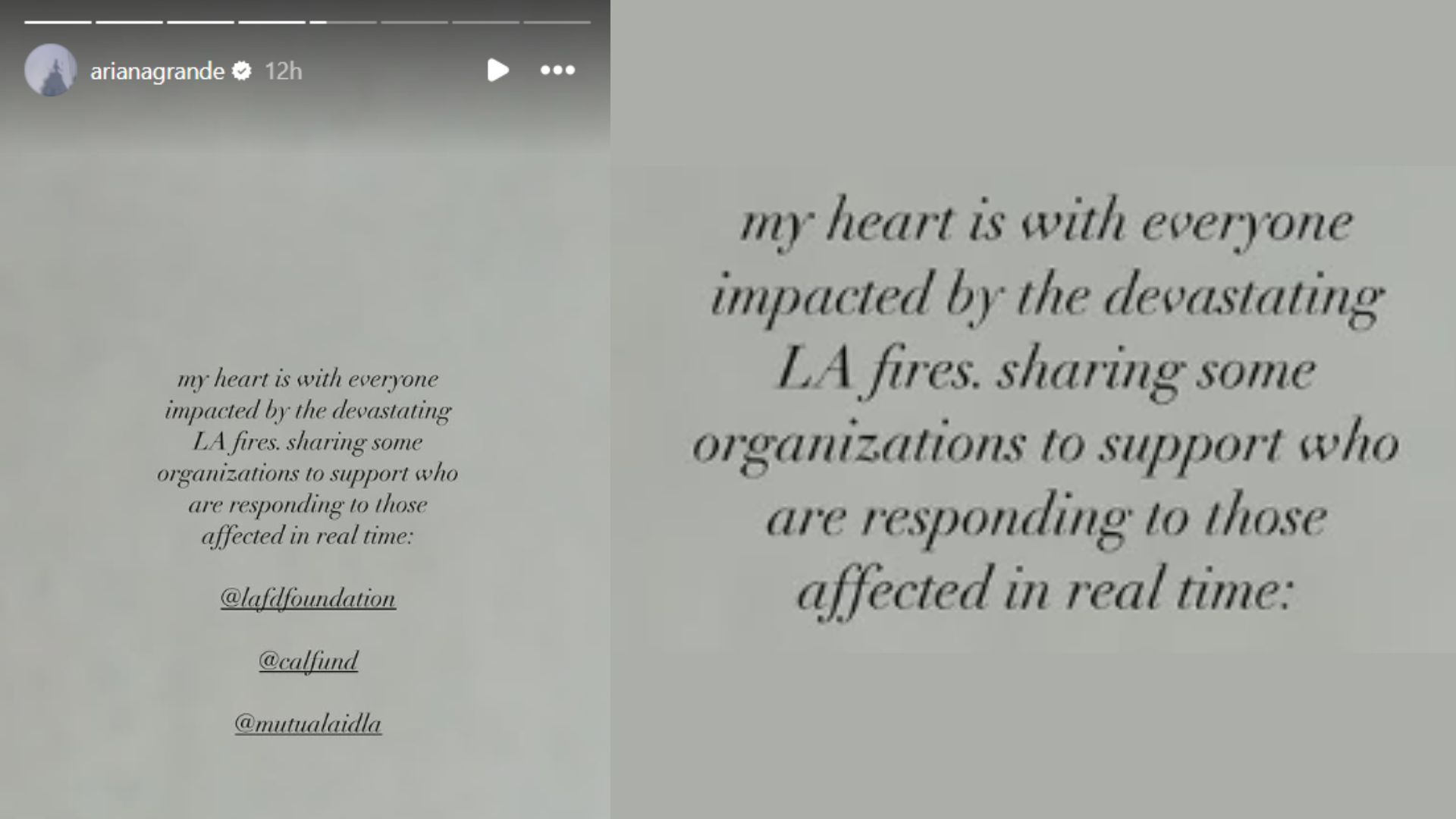 Ariana Grande wrote about the fire disaster (Image via Instagram)