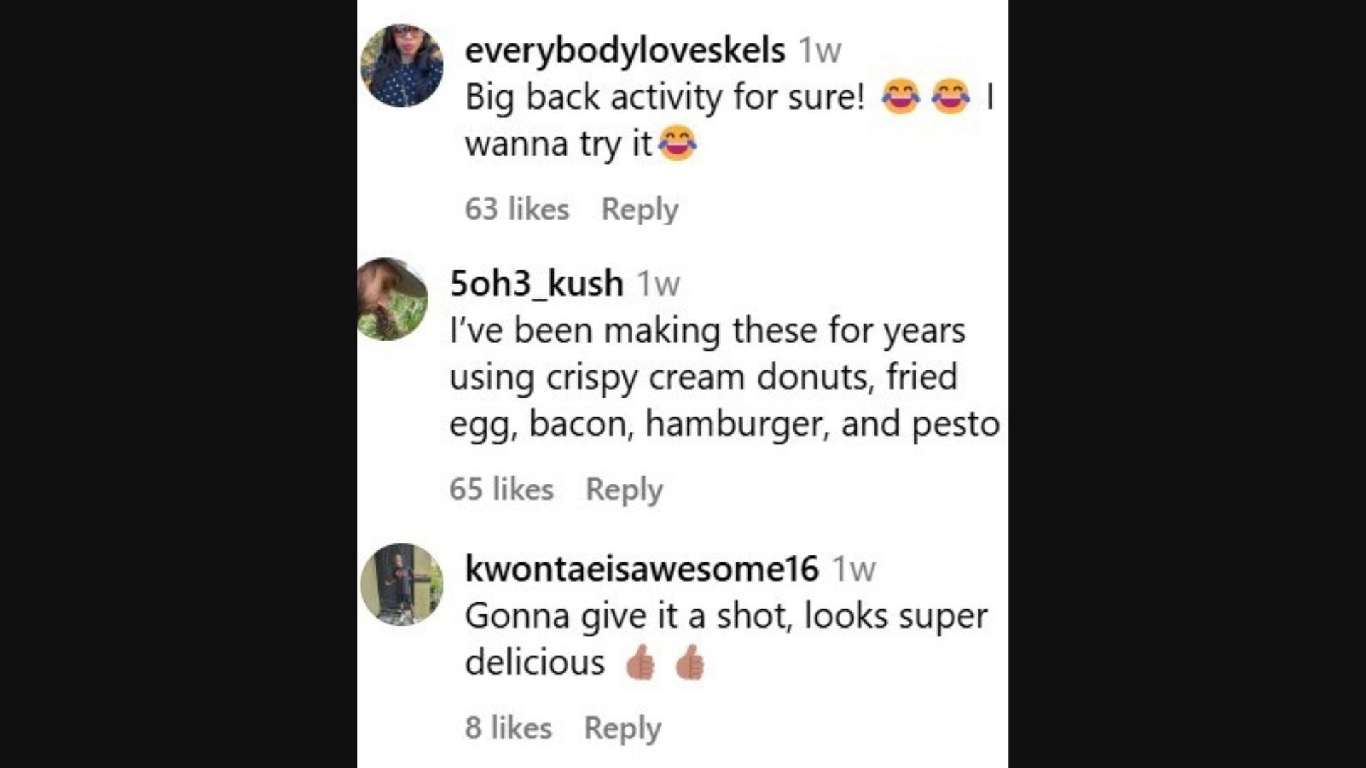 Netizens react to Donut Burger launch by Burger King (Screenshot via Instagram/ @mouthattack @everybodyloveskels @5oh3_kush @kwontaeoisawesome16)