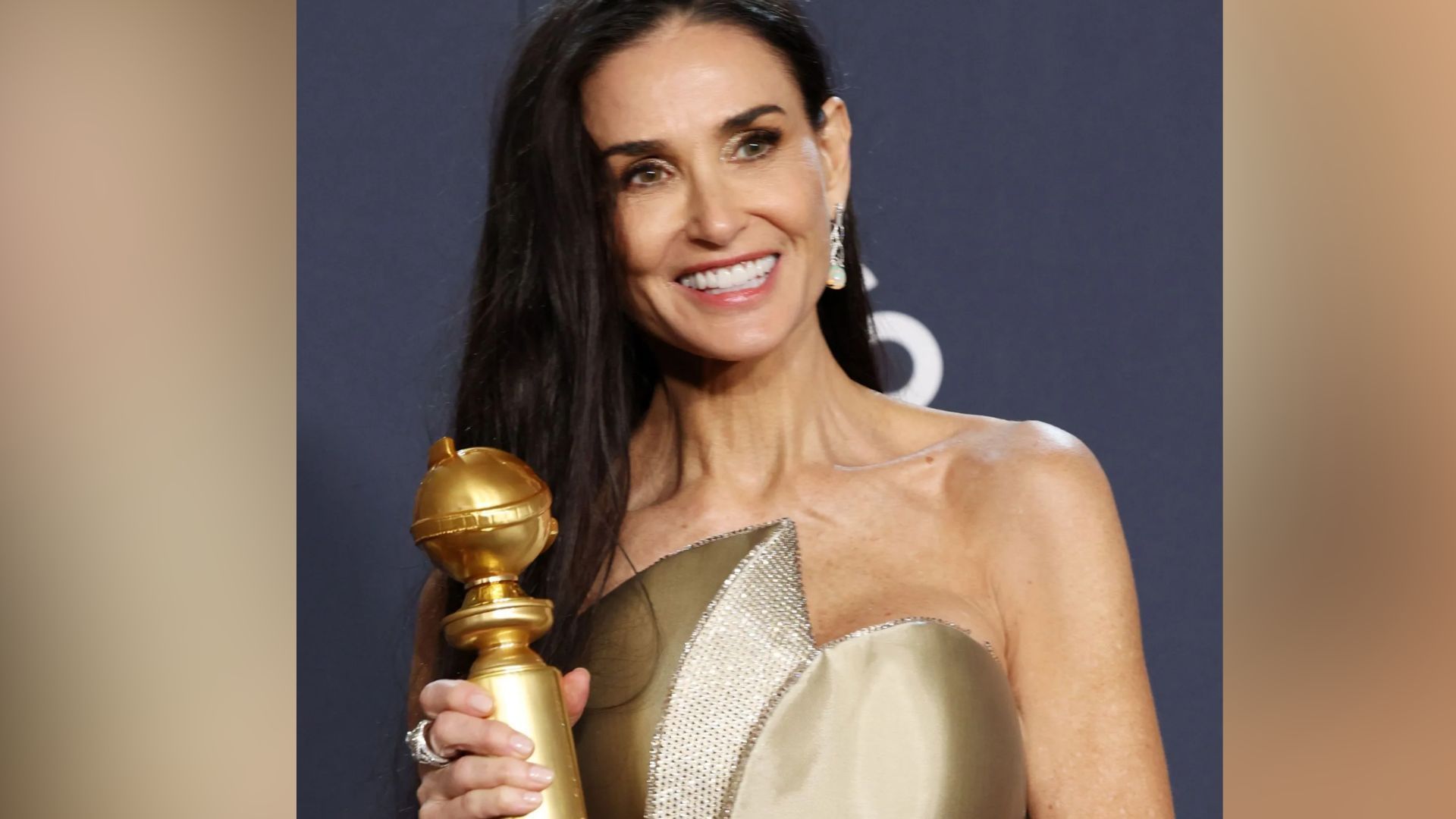 Demi Moore after winning her Golden Globe | Image Source: Getty Images