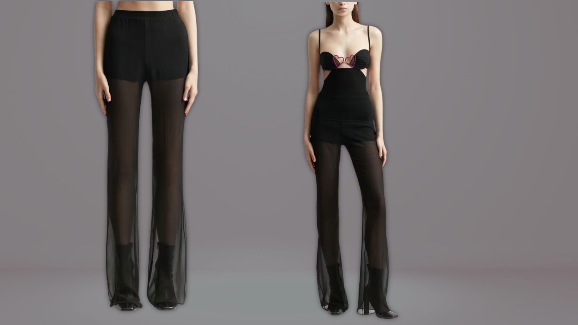 Nensi Dojaka Flared Sheer Tailored Trousers ( image via hbx.com)