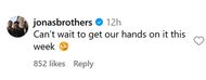 Jonas Brothers reaction to Crumbl's Instagram post (Image via Instagram)