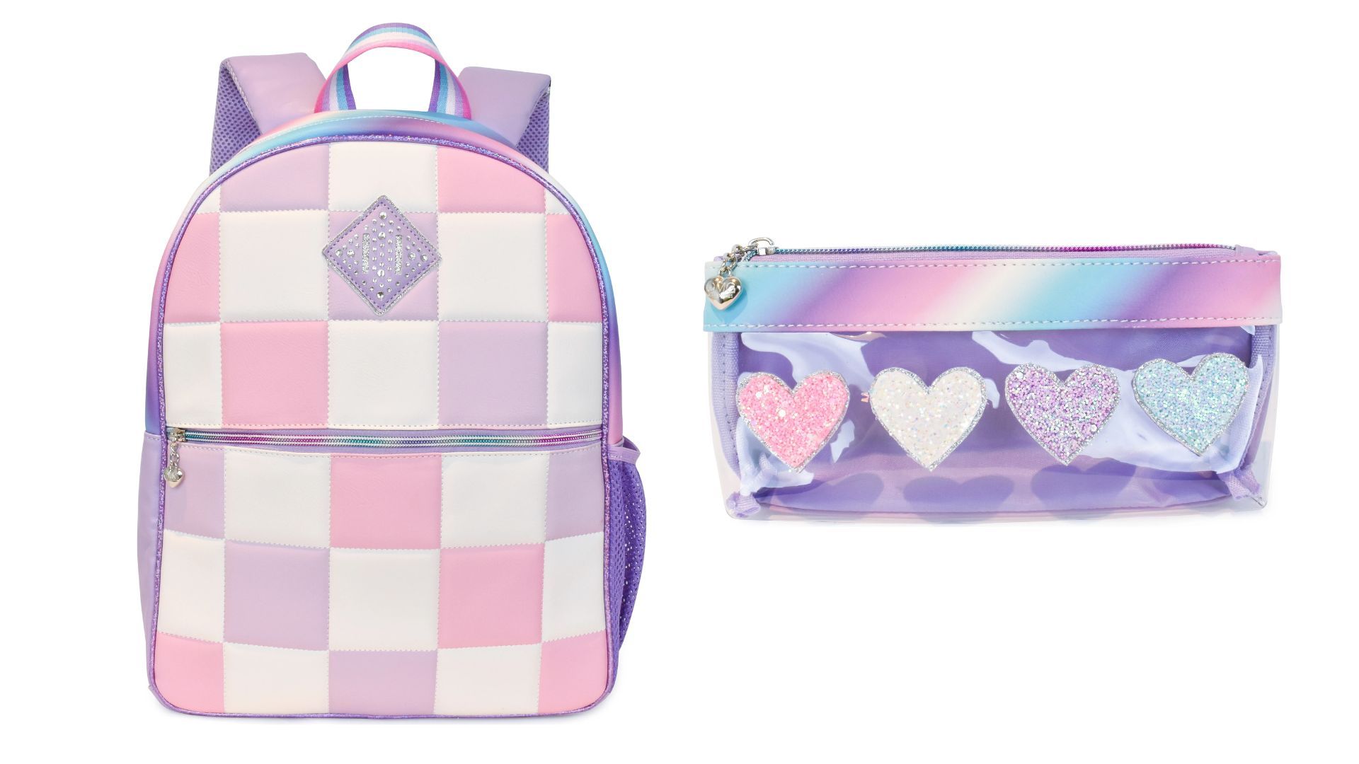 OMG Accessories Kids&#039; Quilted Checker Backpack &amp; Hearts Pouch Set (Image via Nordstrom Rack)