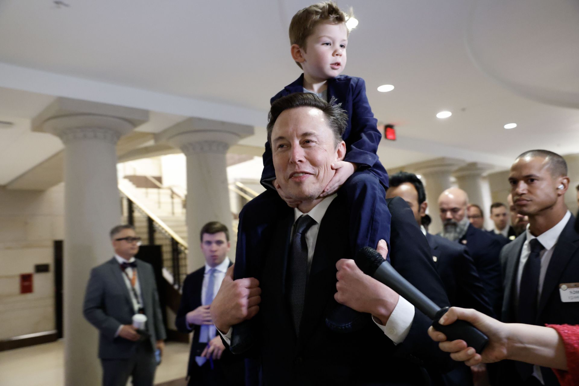 Speaker Johnson Speaks To The Media Before Meeting With Elon Musk And Vivek Ramaswamy At The Capitol - Source: Getty