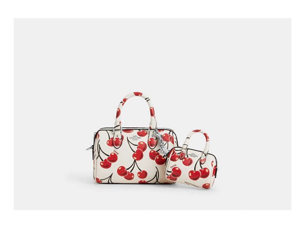 Mini Rowan Bag Charm With Cherry Print (Image via Coach)