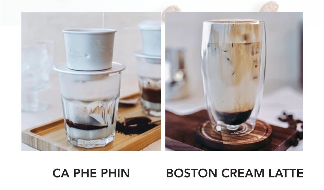 Boston Cream Latte and Coconut Water Espresso from Phin Coffee Shop. (Image via Phin&#039;s official website)