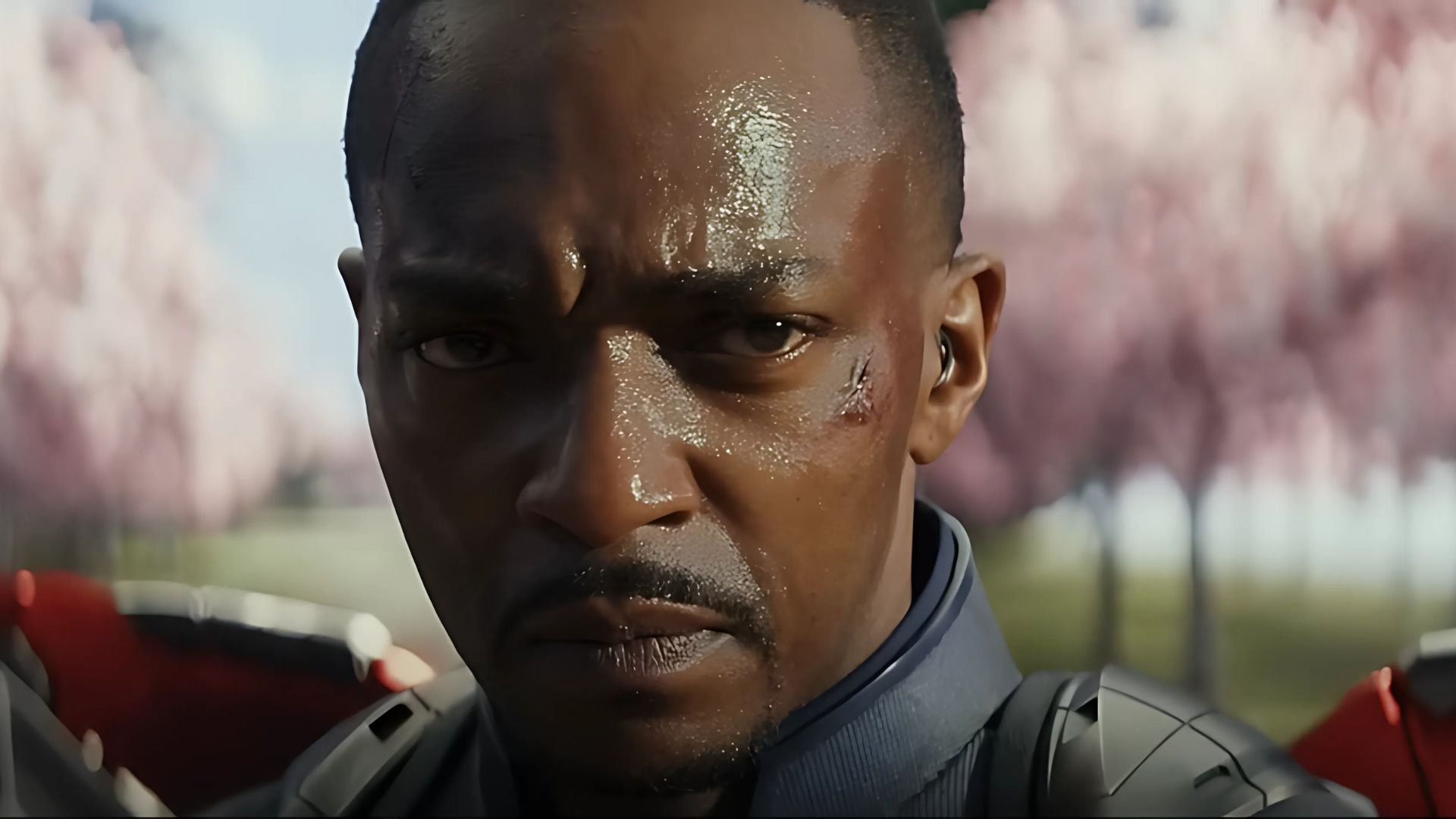 A still of Anthony Mackie as Captain America from the trailer of Captain America: Brave New World (Image Via. Marvel Entertainment/Youtube)