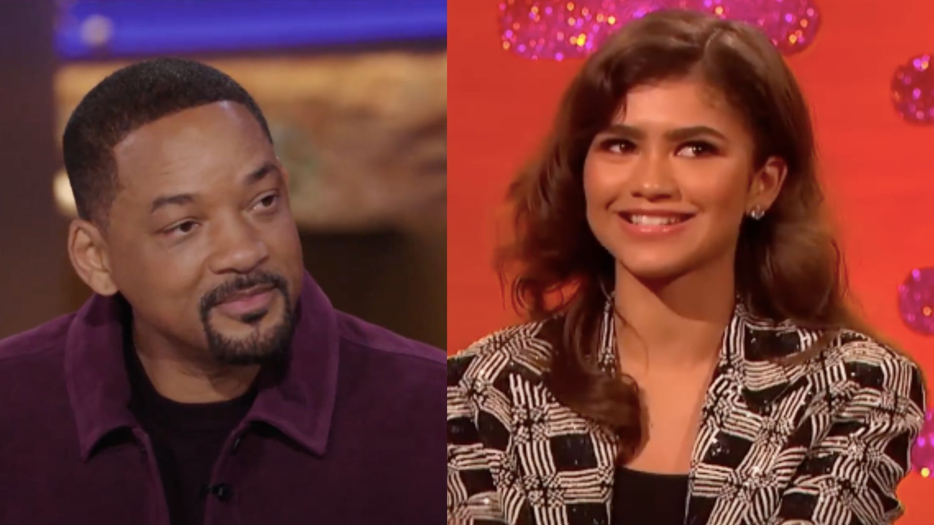 This is a collage of the images of actors Will Smith (left) and Zendaya (right) 