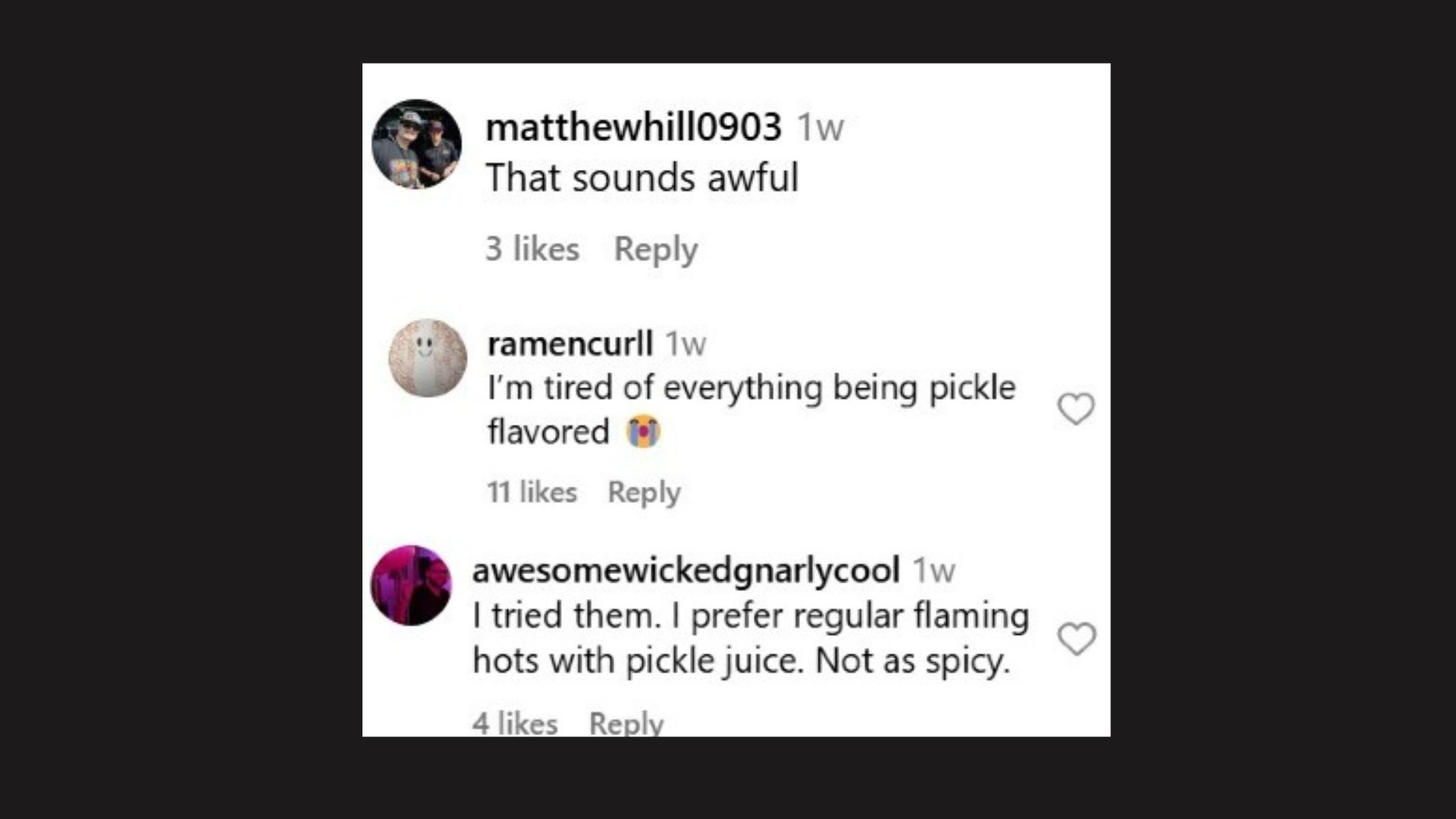 Netizens react to the launch of Flamin&#039; Hot Dill Pickle Cheetos (Screengrab via Instagram/@snackolator)