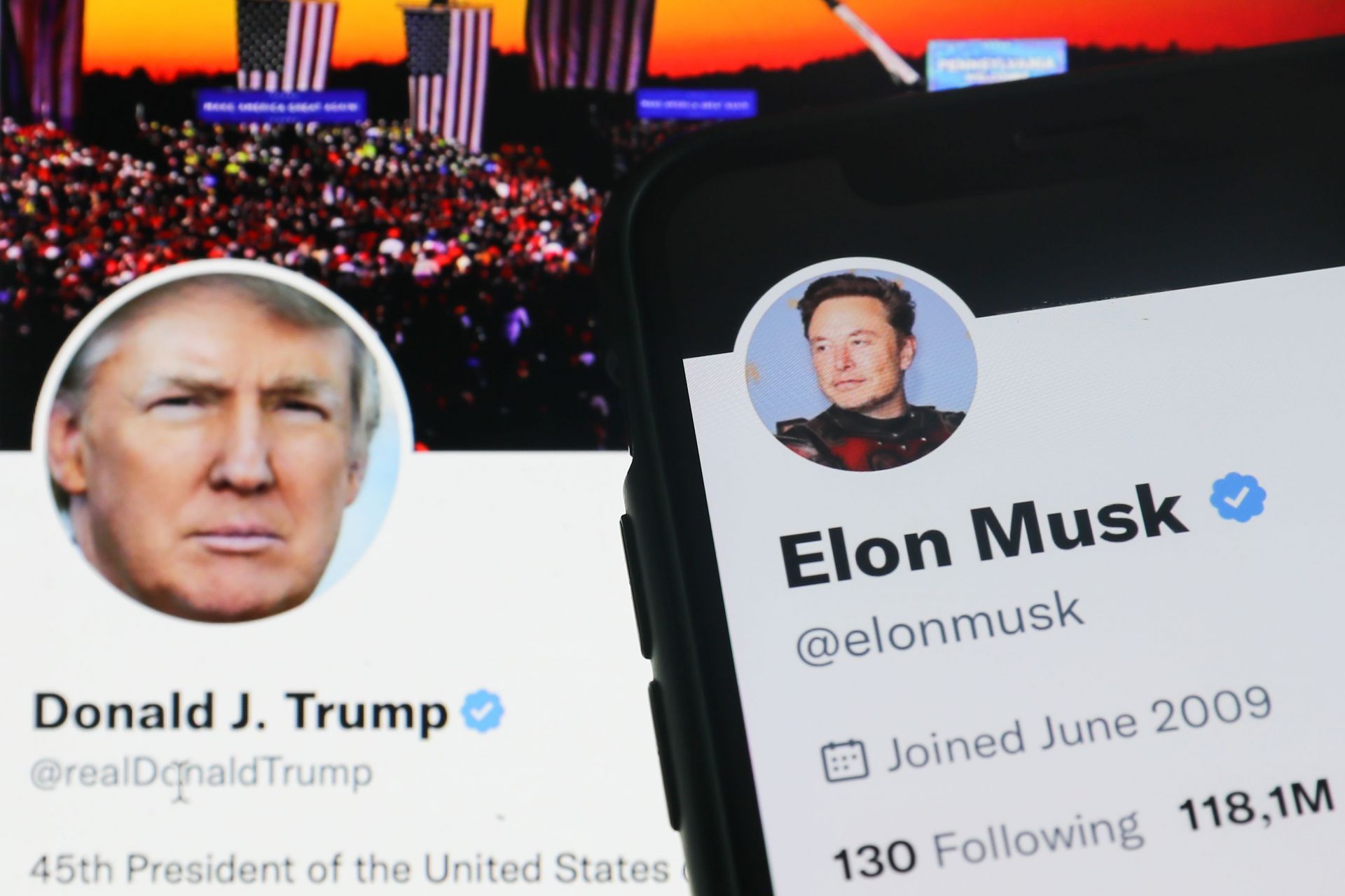 Donald Trump And Elon Musk Twitter Photo Illustrations - Source: Getty