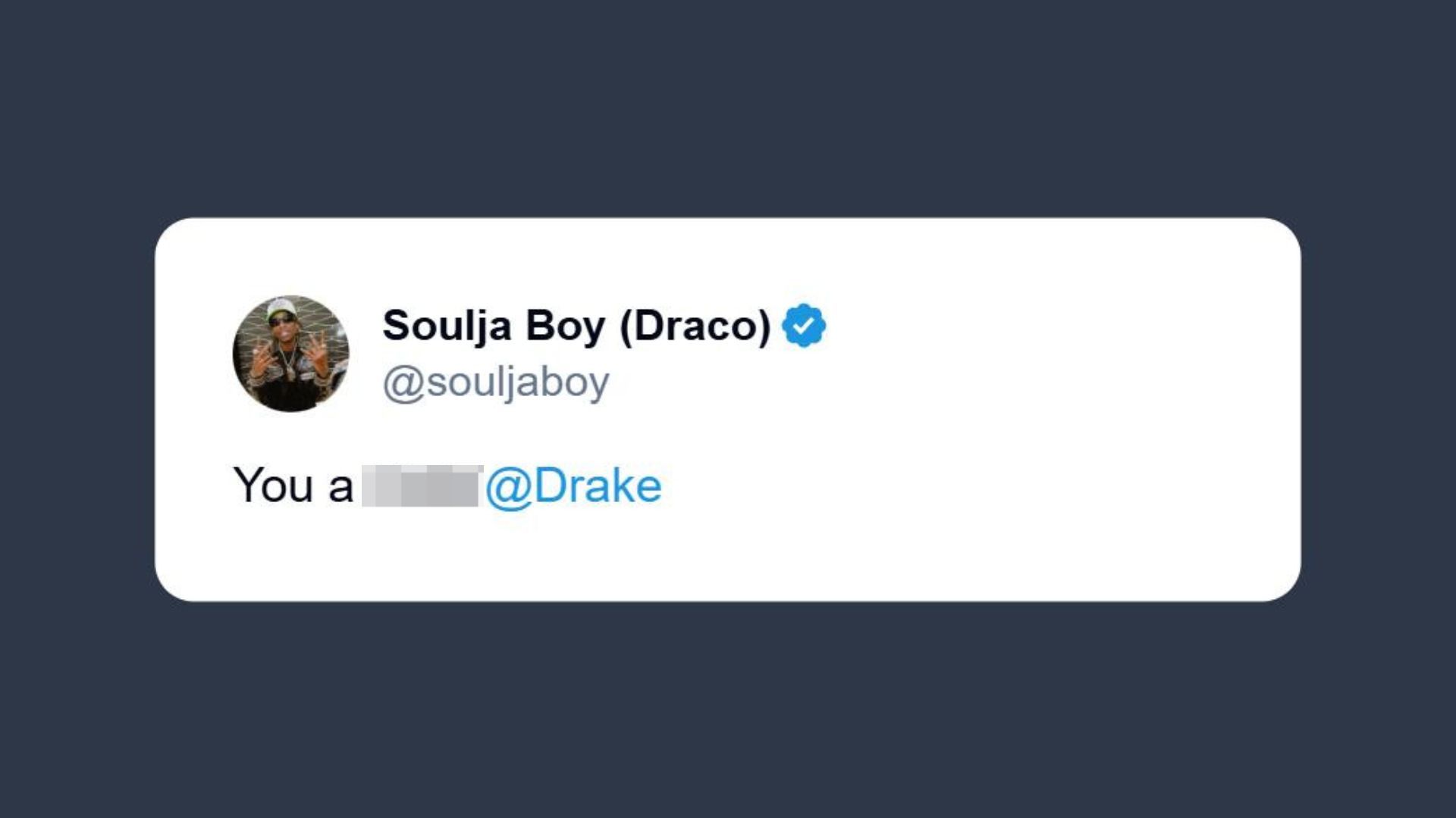 Soulja Boy&#039;s X post tagging Drizzy (Image via X/@souljaboy)