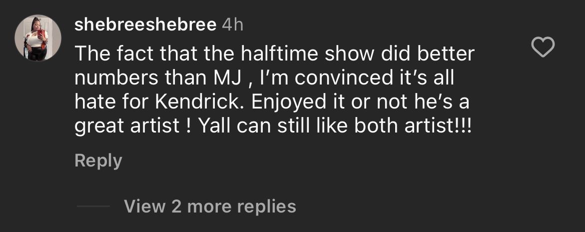 Comment under @theshaderoom where Kevin Durant completely downplayed Kendrick Lamar&#039;s performance at the Superbowl LIX Halftime Show. (Image via Instagram/@theshaderoom)