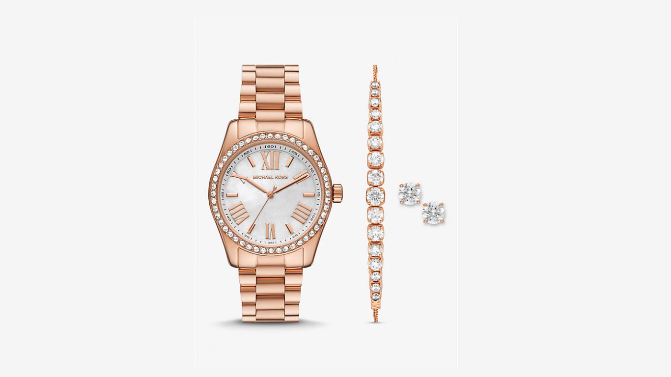 Lexington Pav&eacute; Rose Gold-Tone Watch and Jewelry Gift Set