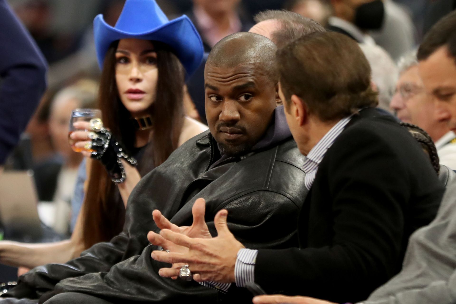 Kanye West and son watch game with Golden State Warriors co-owners - Source: Getty