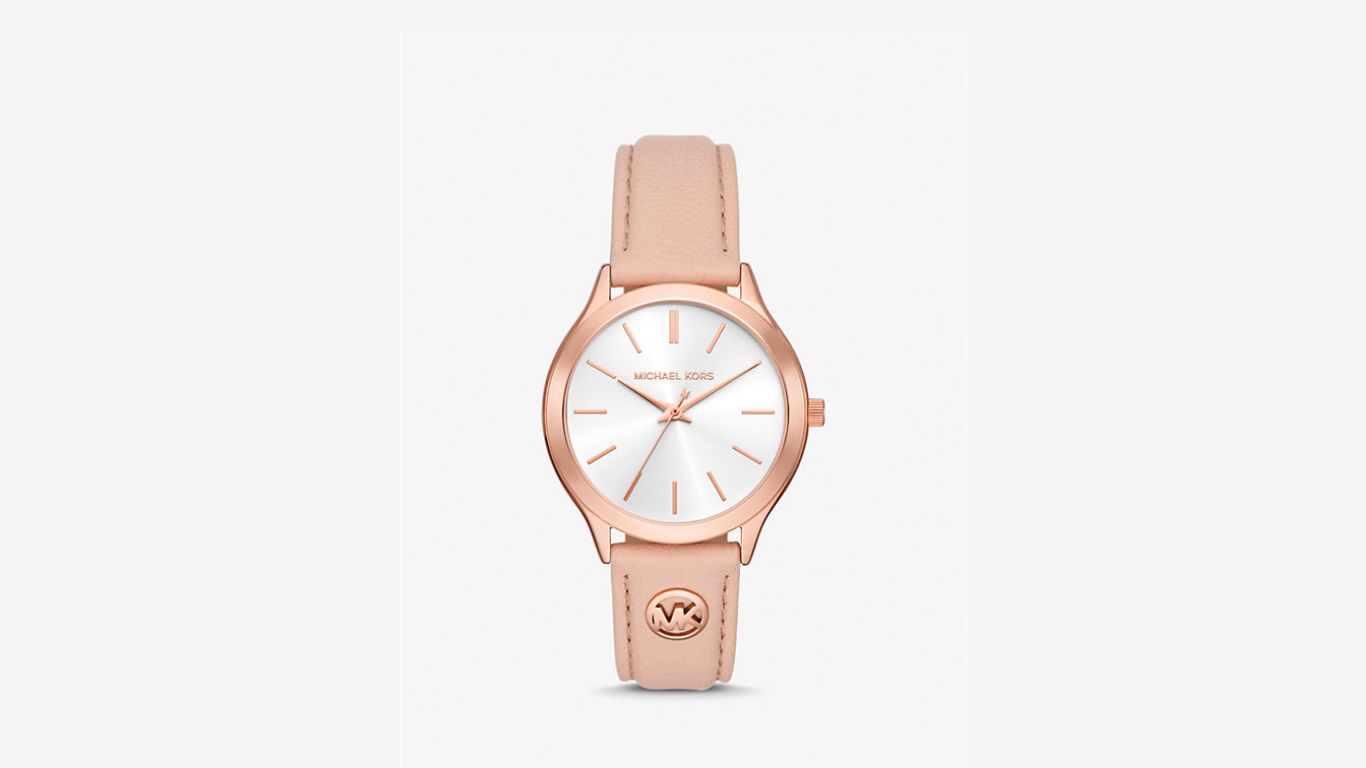 Slim Runway Rose Gold-Tone and Leather Watch