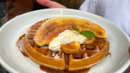 Banana Fosters waffles from Atchafalaya. (Image via Instagram/@atchafalaya_rest)