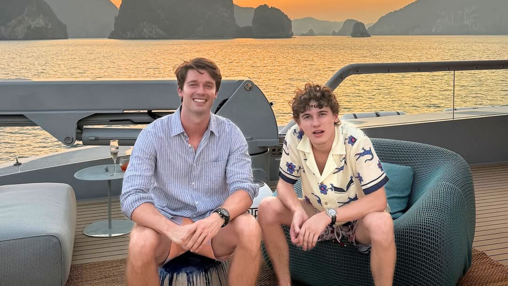 Patrick Schwarzenegger with Sam Nivola from The White Lotus | Image via Instagram: thewhitelotus