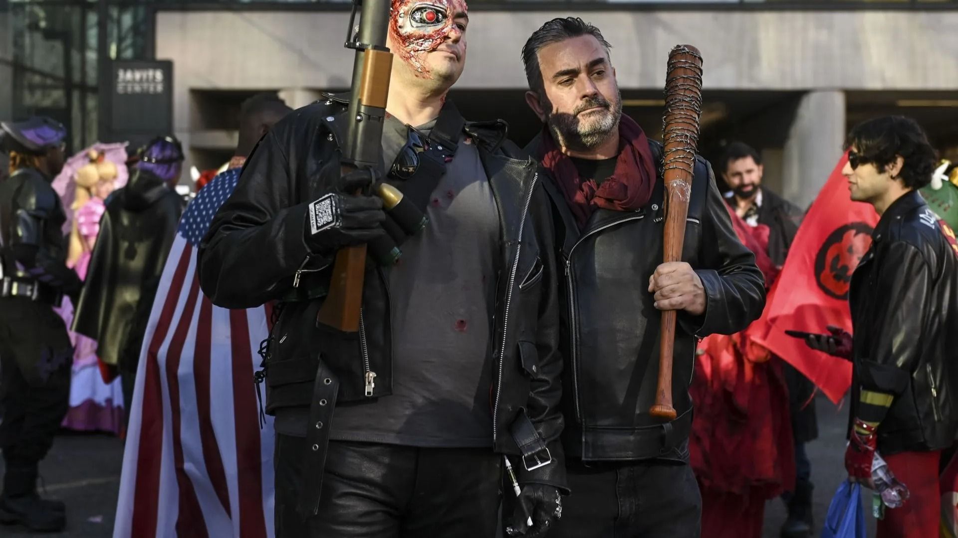 Cosplayers pose as the Terminator and Negan during day 3 of New York Comic Con - Source: Getty