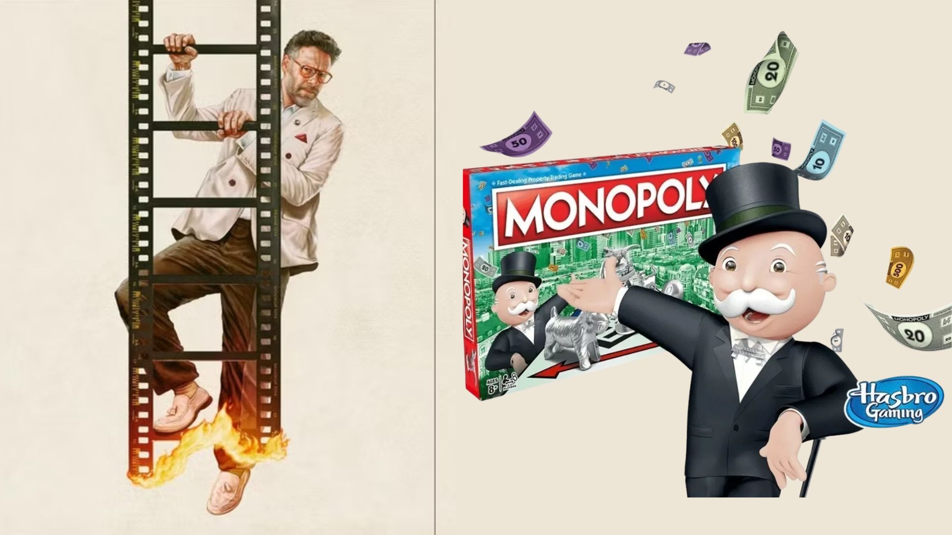 Promotional poster for The Studio / Monopoly | Image via Apple TV+ / Hasbro