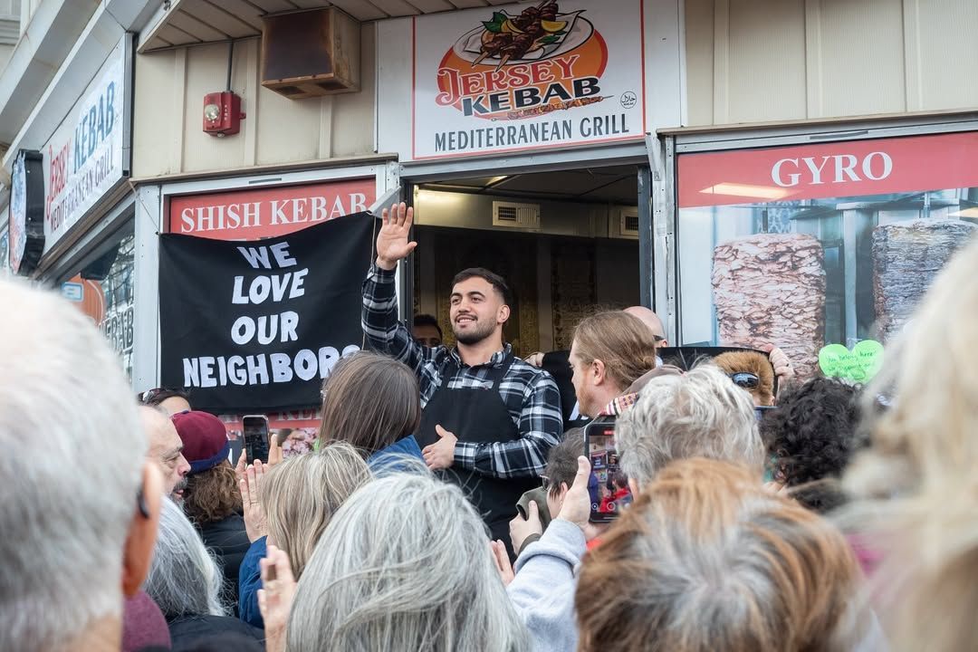 People gathered in front of the family run Mediterranean restaurant, Jersey Kebab (Image via Instagram/@jerseykebab)