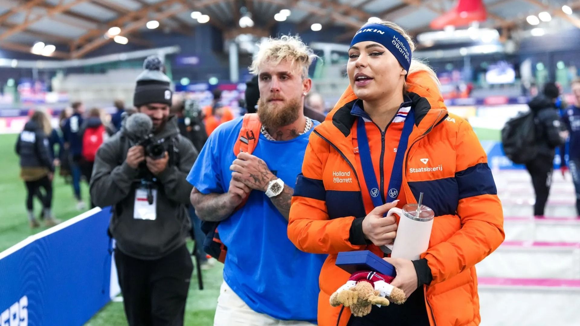 Jake Paul and Jutta Leerdam at the ISU World Speed Skating Single Distances Championships - Source: Getty