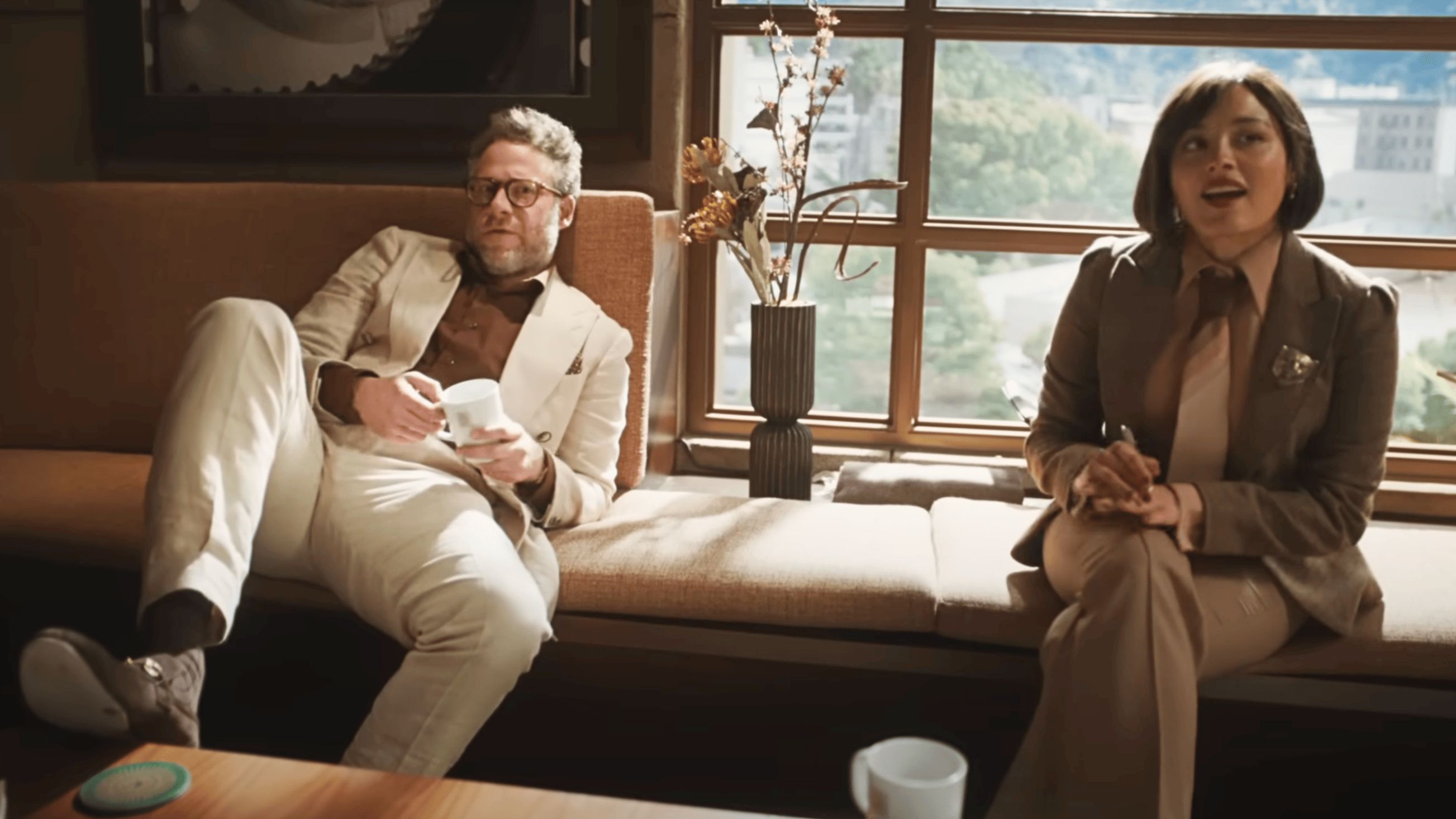 Seth Rogen and Chase Sui Wonders in The Studio&rsquo;s &lsquo;The War (Image via YouTube/@AppleTV) 