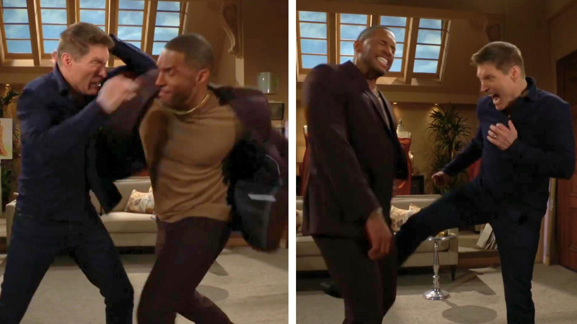 Deacon and Carter have a knock-down on The Bold and the Beautiful | Image: CBS