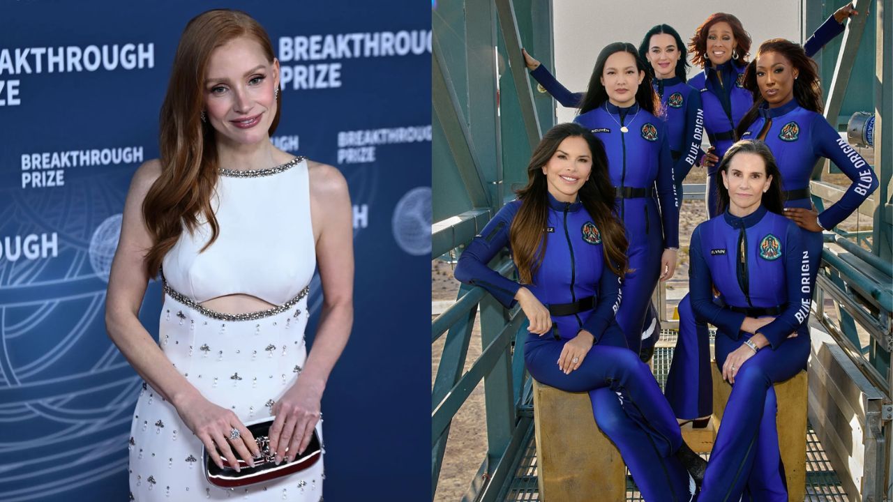 Jessica Chastain shares article calling Blue Origin space flight &ldquo;the utter defeat of American feminism&rdquo; | Source: Getty, Instagram/@katyperry