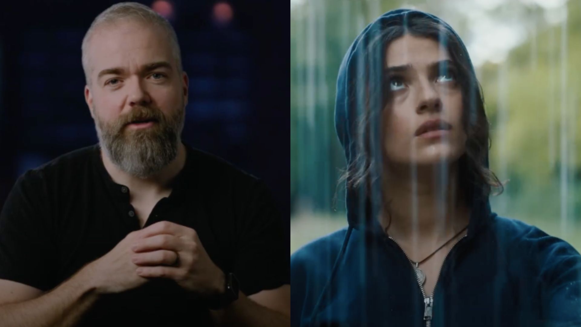 This is a collage of the images of David F. Sandberg (left) and a still from 