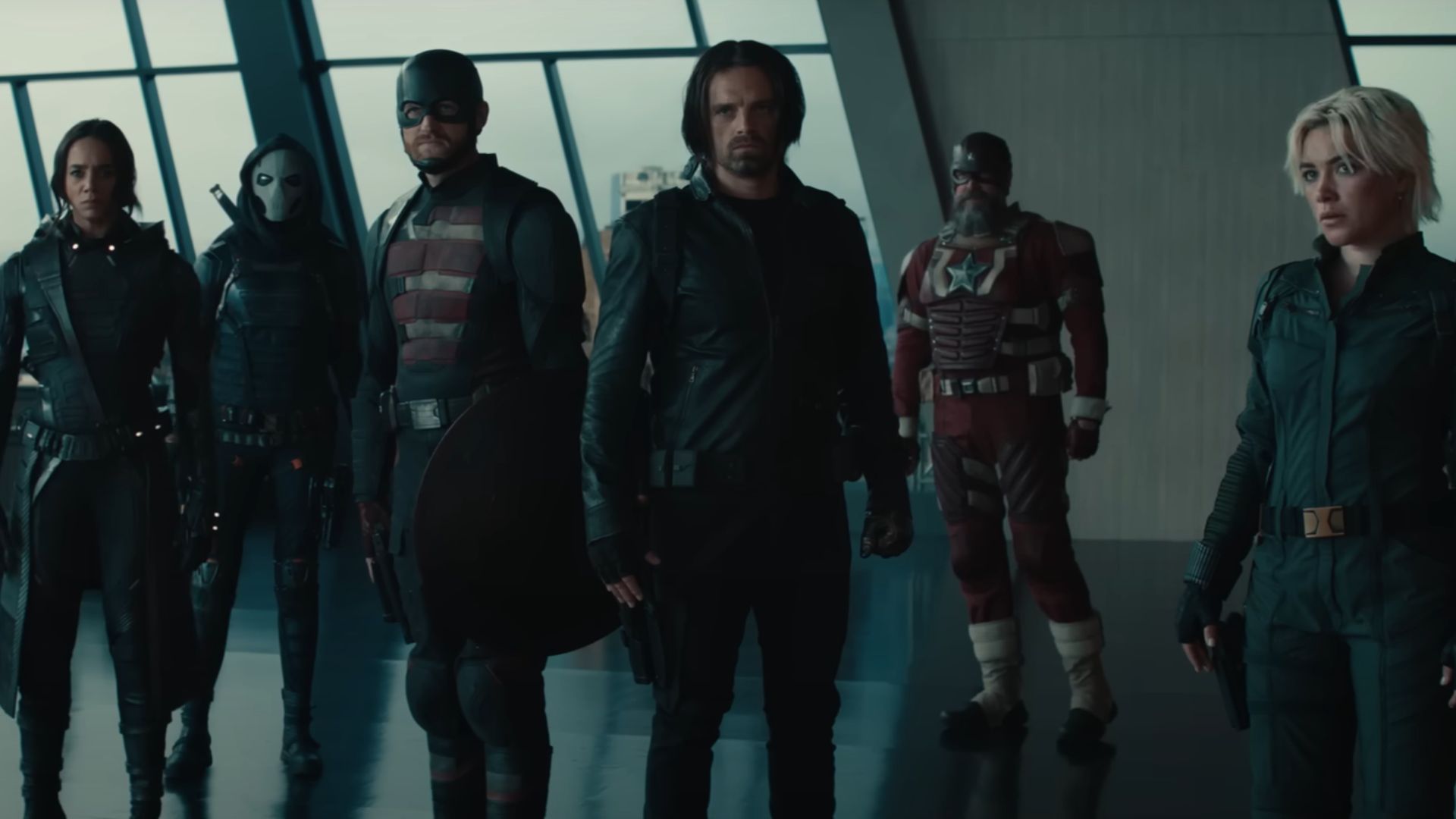 All the Thunderbolts assemble in a building