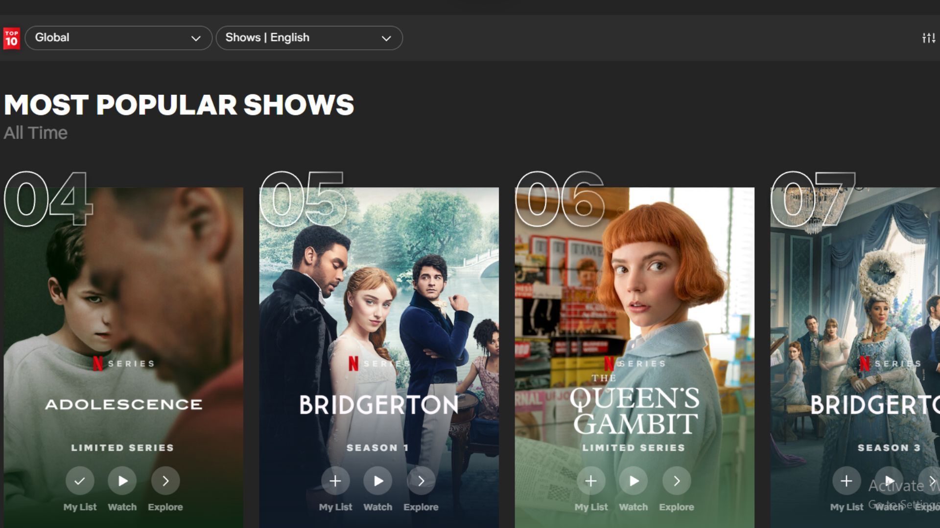 Adolescence Supassing Bridgton on Top Netflix All Time Rankings. Image source: Screenshot from Top 10 Most Popular Shows on Netflix of All Time/Tudum&nbsp;by&nbsp;Netflix