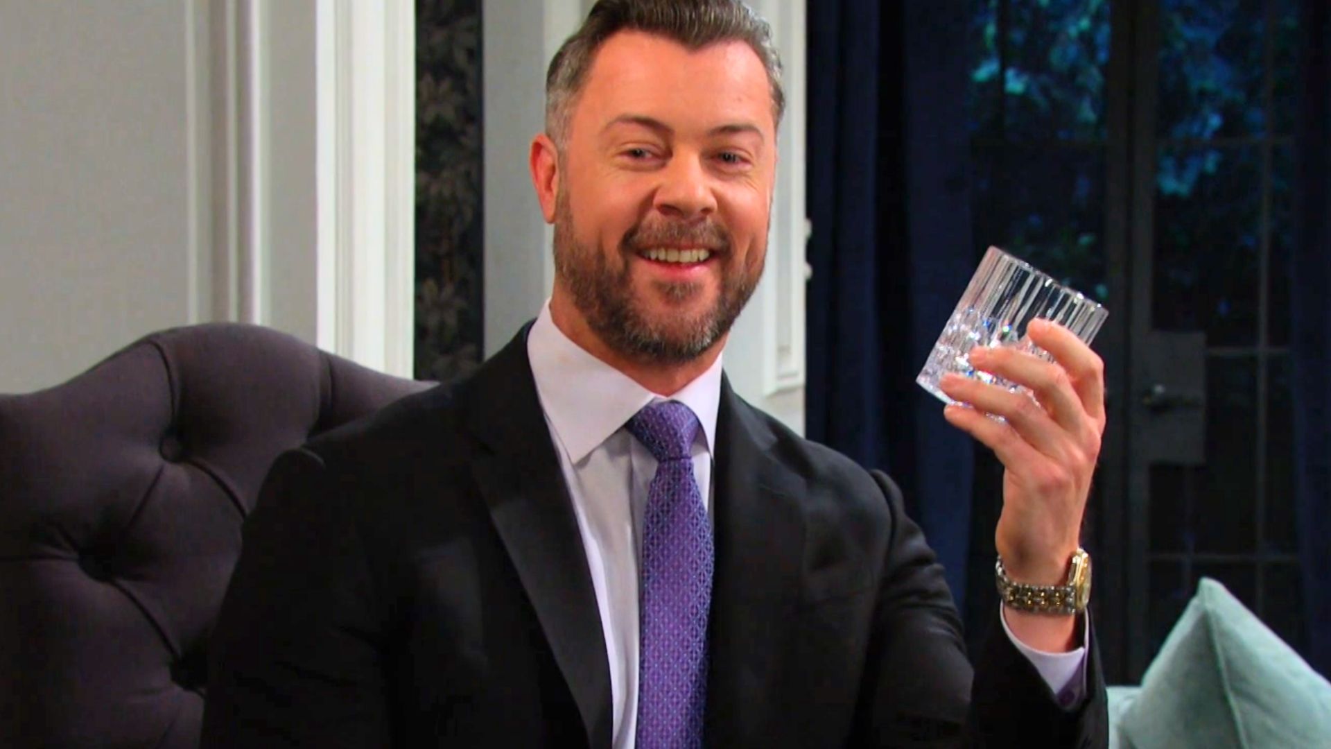 Why is this man smiling? EJ could see right through Belle&#039;s act  on Days of our Lives | Image: Peacock