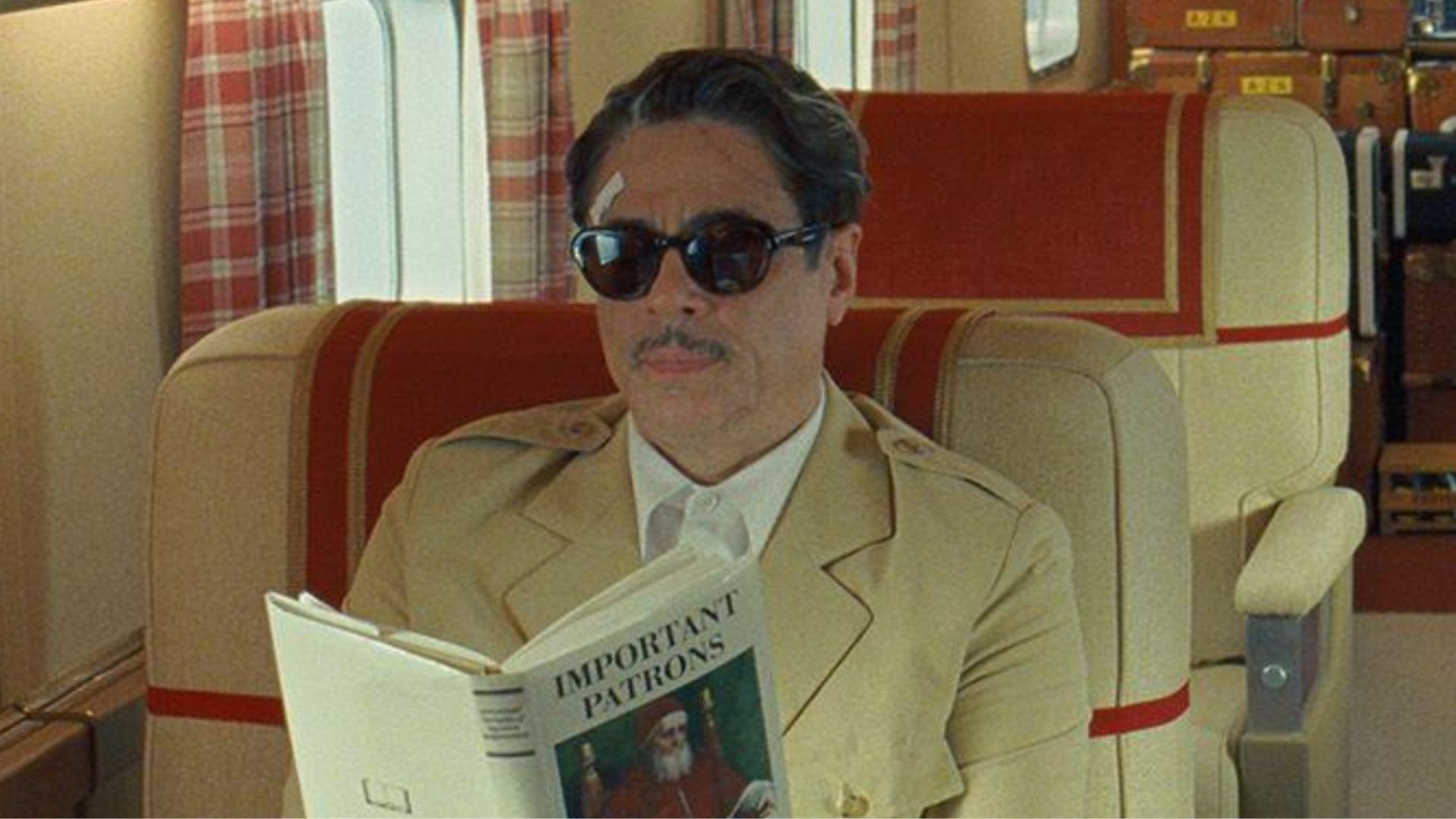 Benicio Del Toro in official still from The Phoenician Scheme. Image via Focus Features.