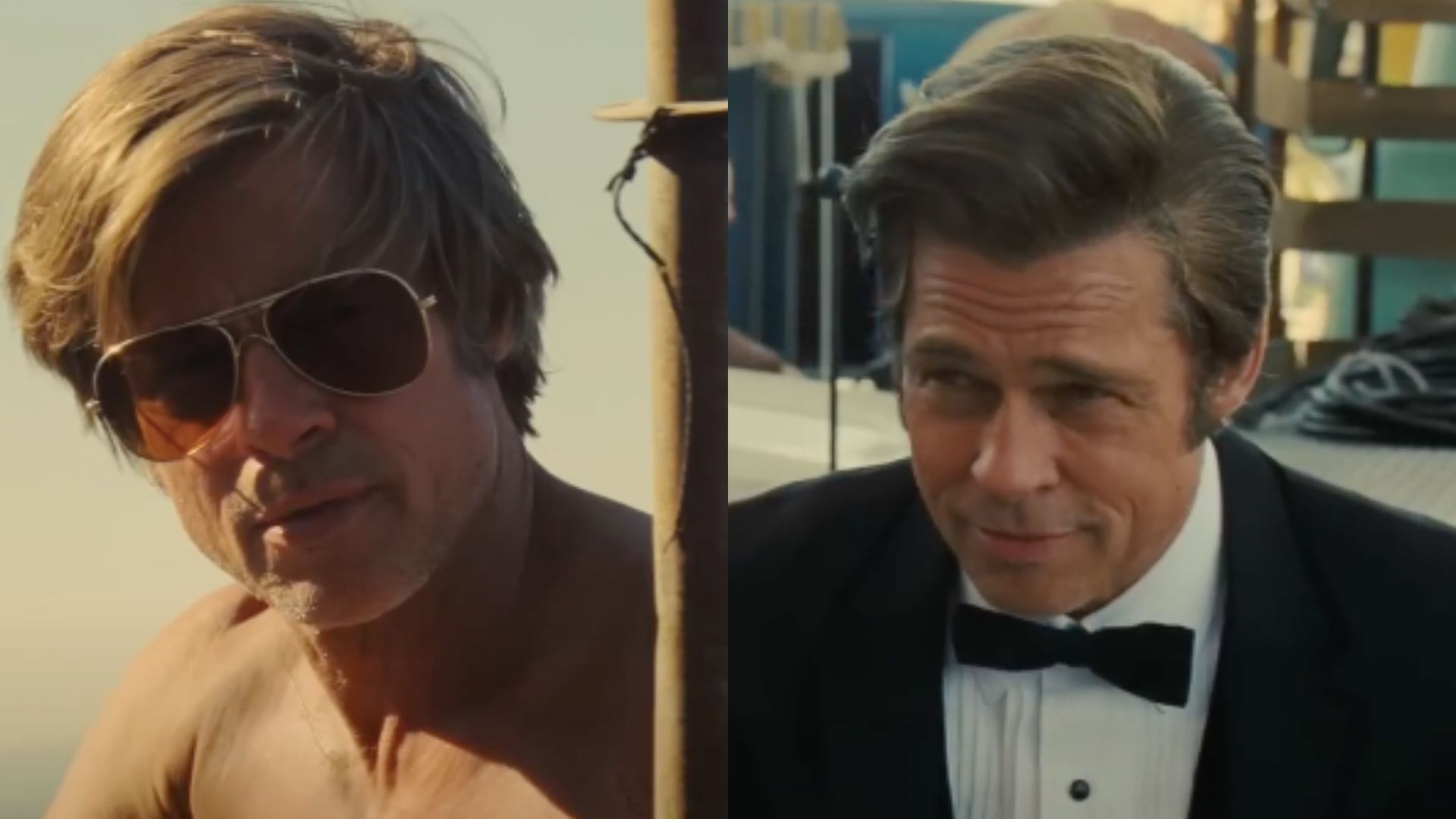 This is a collage of the images of Brad Pitt as Cliff Booth in 